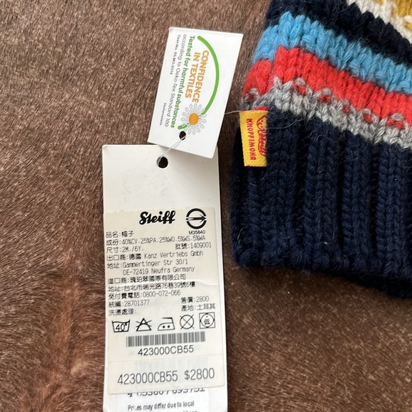 Steiff Embroidered Bear Colorful Striped Kids Beanie with Pom Pom Angora - Picture 6 of 7